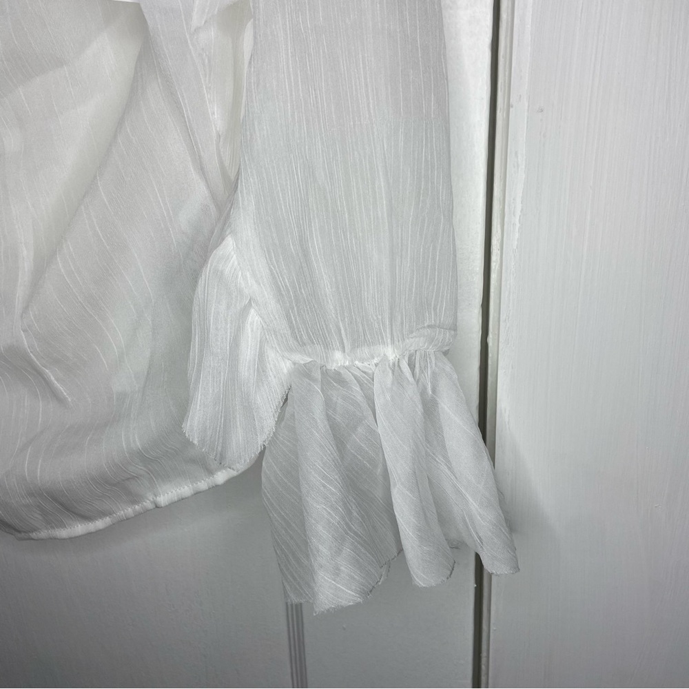 Forever Unique Organza Ruffle Trim Button Down Tie Blouse In White Size 14 - Picture 8 of 15